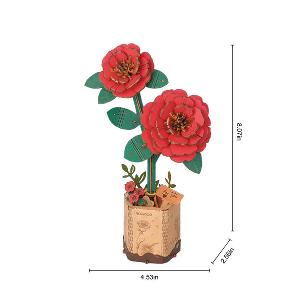 3D Wooden Flower Puzzles: Red Camellia